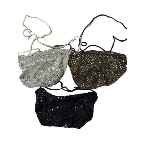3 Pack Semi Sheer Small Shoulder Bags Sequin Gold Black Silver Glam Event HOCO‎ - Picture 2 of 6